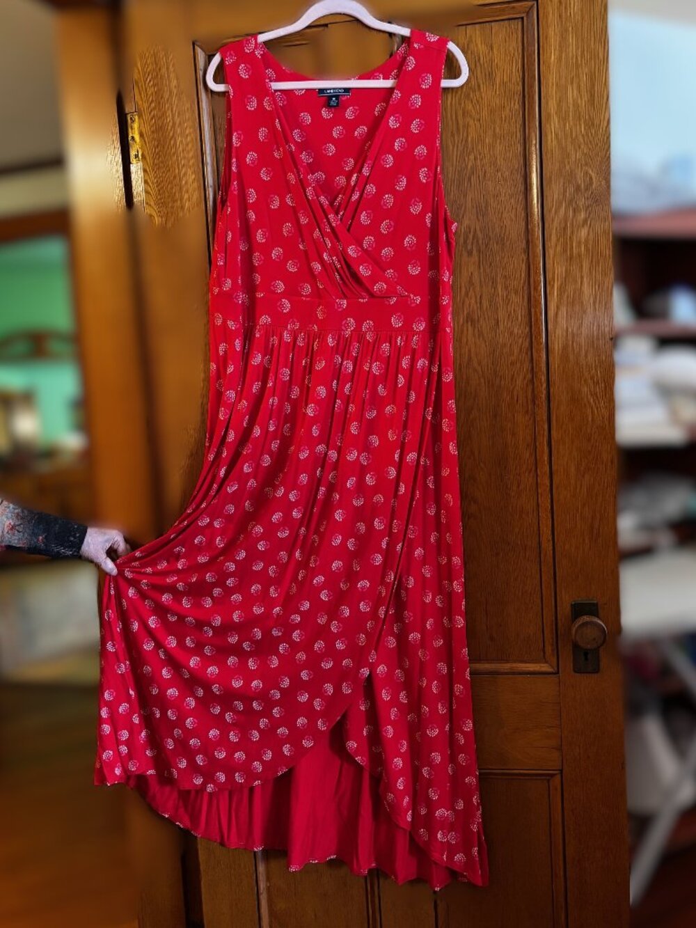 Lands End Red Print Sleeveless Midi, size 1X